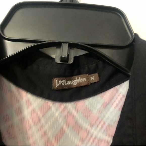 J. McLaughlin Red Plaid Black Trim Button Down Long Sleeve Blouse Medium - Picture 5 of 6